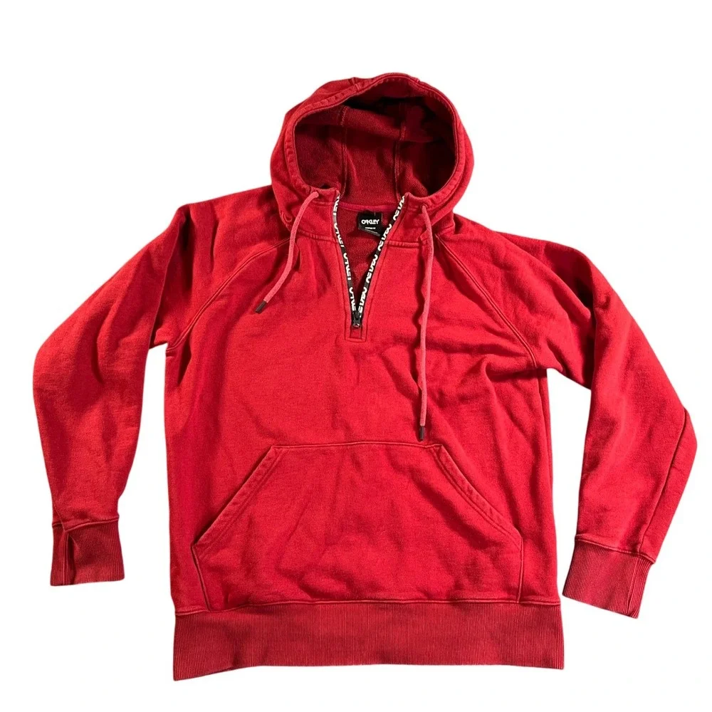 Oakley Hoodie Mens Large Red Quarter Zip Custom Fit Raglan Sleeve Sweatshirt
